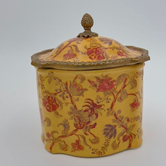 Rare Vintage Mark Roberts Porcelain Trinket Box With Lid Floral Design Copper - Picture 13 of 14